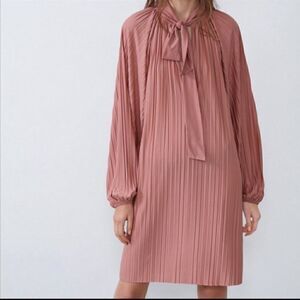 Zara Long Sleeve Dusty Pink Pleated Dress Sz-Medium